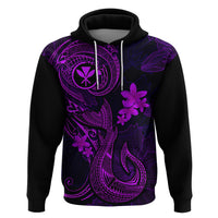 Hawaii Hoodie Fish Hook Tattoo Mix Polynesian Plumeria Purple Version - Wonder Print Shop
