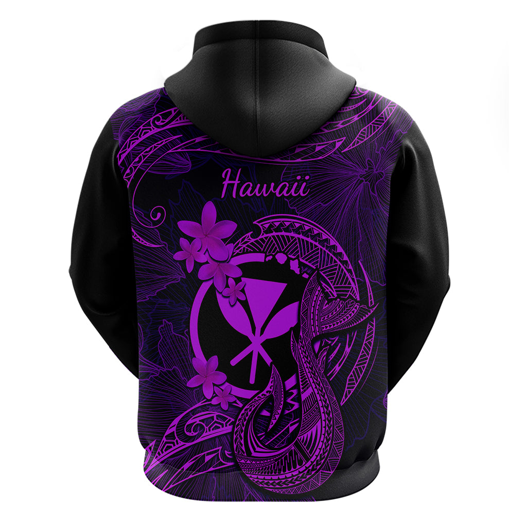 Hawaii Hoodie Fish Hook Tattoo Mix Polynesian Plumeria Purple Version - Wonder Print Shop