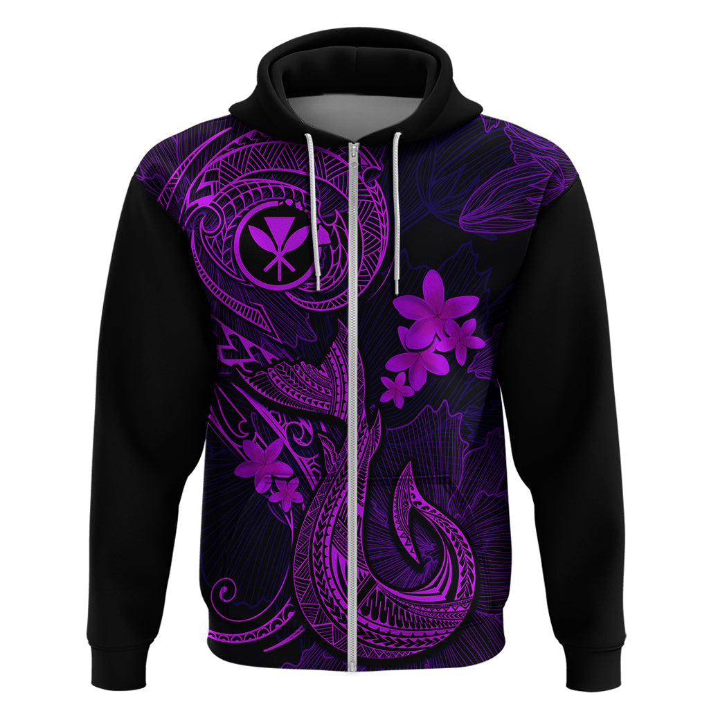 Hawaii Hoodie Fish Hook Tattoo Mix Polynesian Plumeria Purple Version - Wonder Print Shop