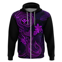 Hawaii Hoodie Fish Hook Tattoo Mix Polynesian Plumeria Purple Version - Wonder Print Shop
