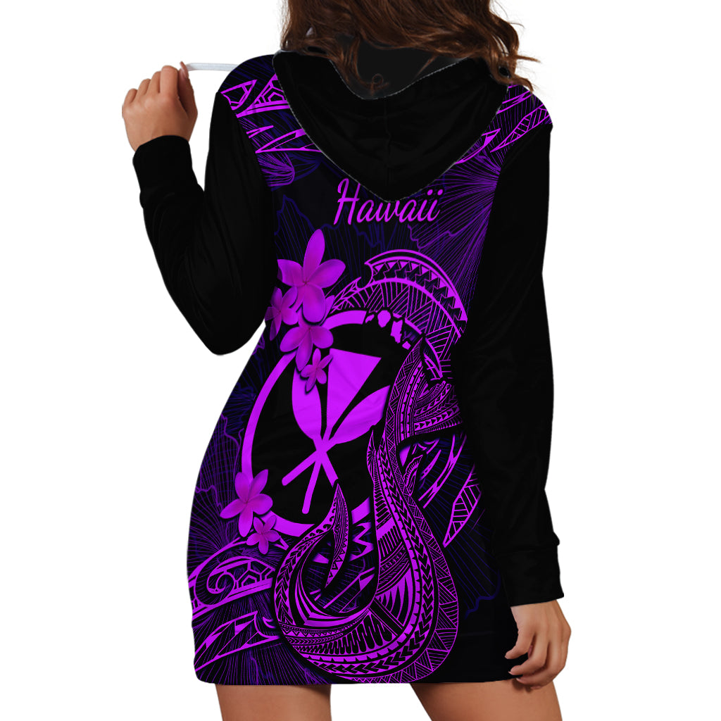 Hawaii Hoodie Dress Fish Hook Tattoo Mix Polynesian Plumeria Purple Version - Wonder Print Shop