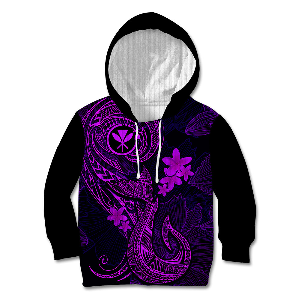 Hawaii Kid Hoodie Fish Hook Tattoo Mix Polynesian Plumeria Purple Version - Wonder Print Shop