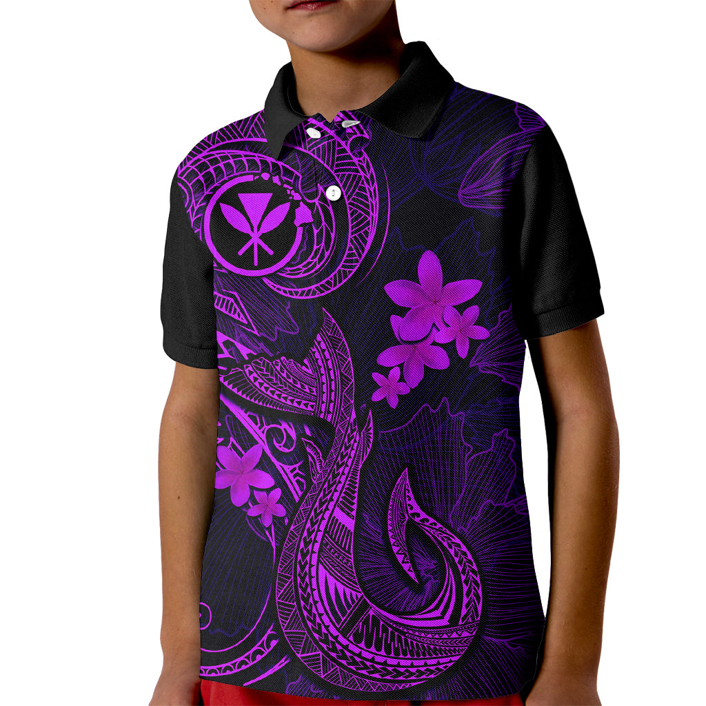 Hawaii Kid Polo Shirt Fish Hook Tattoo Mix Polynesian Plumeria Purple Version - Wonder Print Shop