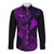 Hawaii Long Sleeve Button Shirt Fish Hook Tattoo Mix Polynesian Plumeria Purple Version - Wonder Print Shop