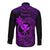 Hawaii Long Sleeve Button Shirt Fish Hook Tattoo Mix Polynesian Plumeria Purple Version - Wonder Print Shop