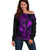 Hawaii Off Shoulder Sweater Fish Hook Tattoo Mix Polynesian Plumeria Purple Version - Wonder Print Shop