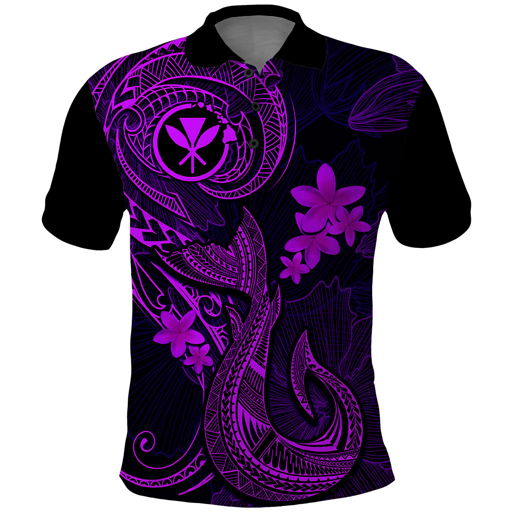 Hawaii Polo Shirt Fish Hook Tattoo Mix Polynesian Plumeria Purple Version - Wonder Print Shop