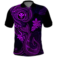 Hawaii Polo Shirt Fish Hook Tattoo Mix Polynesian Plumeria Purple Version - Wonder Print Shop