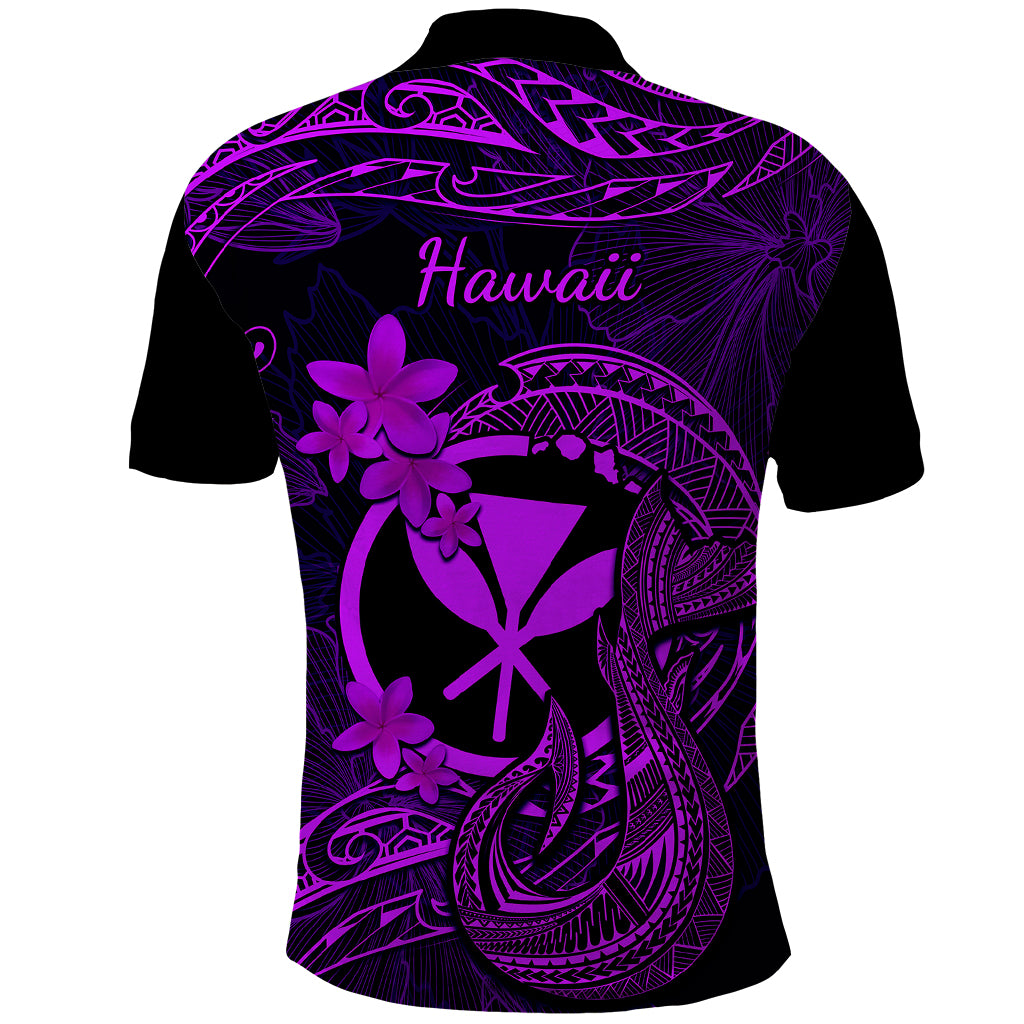 Hawaii Polo Shirt Fish Hook Tattoo Mix Polynesian Plumeria Purple Version - Wonder Print Shop