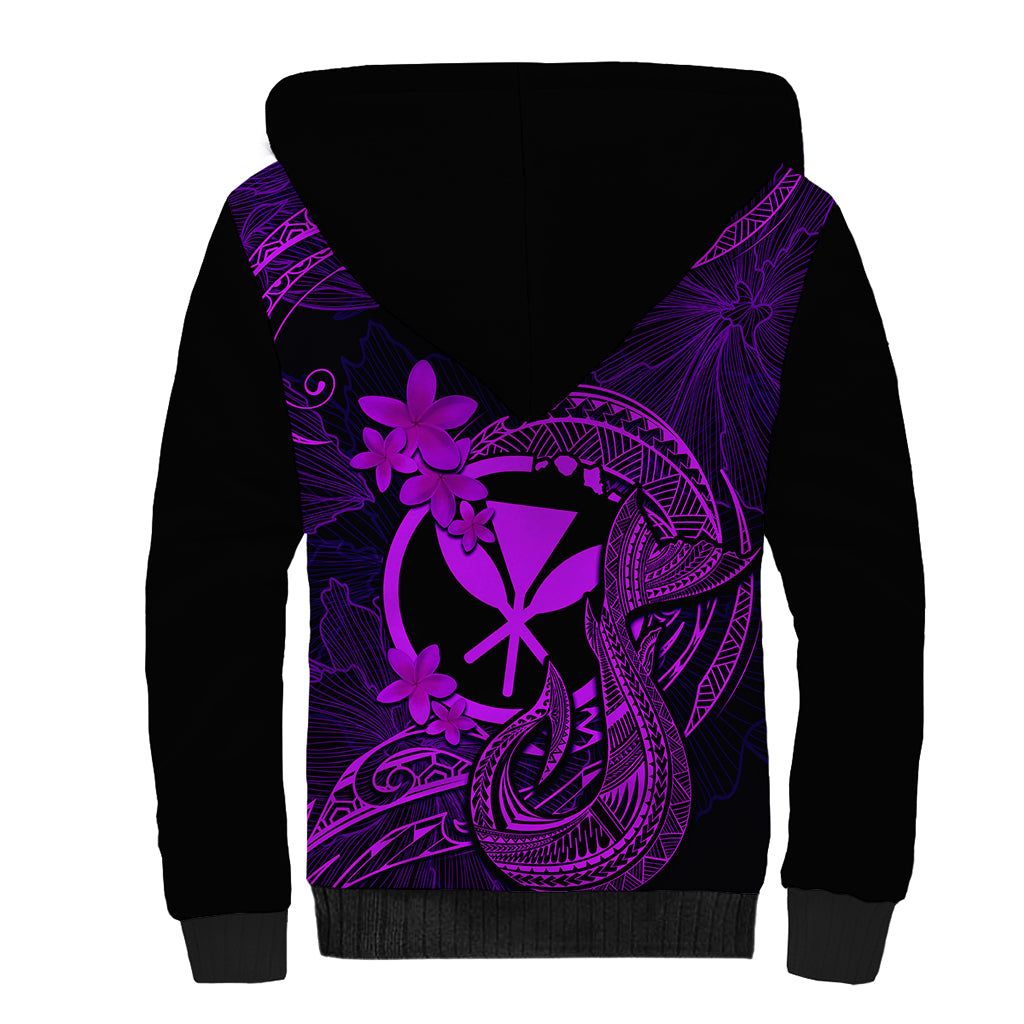 Hawaii Sherpa Hoodie Fish Hook Tattoo Mix Polynesian Plumeria Purple Version - Wonder Print Shop