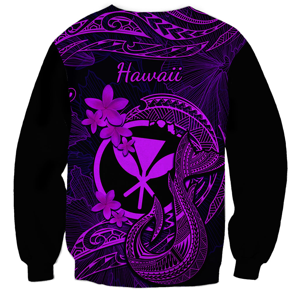 Hawaii Sweatshirt Fish Hook Tattoo Mix Polynesian Plumeria Purple Version - Wonder Print Shop