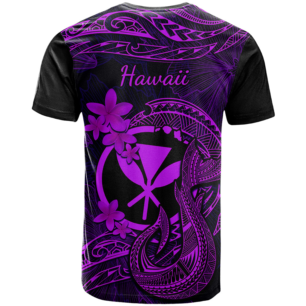 Hawaii T Shirt Fish Hook Tattoo Mix Polynesian Plumeria Purple Version - Wonder Print Shop