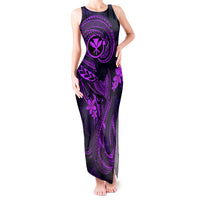 Hawaii Tank Maxi Dress Fish Hook Tattoo Mix Polynesian Plumeria Purple Version - Wonder Print Shop