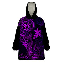 Hawaii Wearable Blanket Hoodie Fish Hook Tattoo Mix Polynesian Plumeria Purple Version - Wonder Print Shop