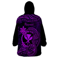 Hawaii Wearable Blanket Hoodie Fish Hook Tattoo Mix Polynesian Plumeria Purple Version - Wonder Print Shop