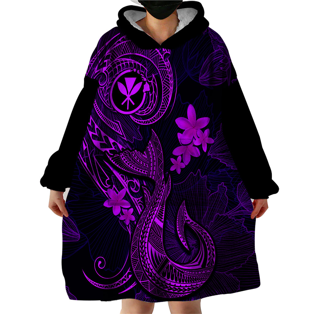 Hawaii Wearable Blanket Hoodie Fish Hook Tattoo Mix Polynesian Plumeria Purple Version - Wonder Print Shop
