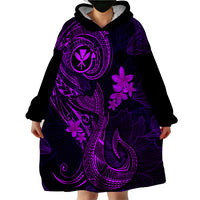 Hawaii Wearable Blanket Hoodie Fish Hook Tattoo Mix Polynesian Plumeria Purple Version - Wonder Print Shop