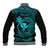 Hawaii Baseball Jacket Fish Hook Tattoo Mix Polynesian Plumeria Turquoise Version - Wonder Print Shop