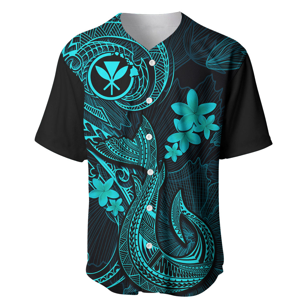Hawaii Baseball Jersey Fish Hook Tattoo Mix Polynesian Plumeria Turquoise Version - Wonder Print Shop