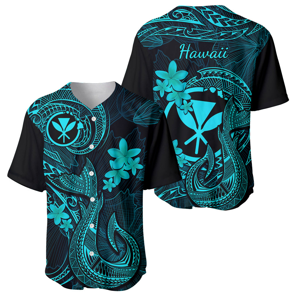 Hawaii Baseball Jersey Fish Hook Tattoo Mix Polynesian Plumeria Turquoise Version - Wonder Print Shop