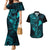 Hawaii Couples Matching Mermaid Dress and Hawaiian Shirt Fish Hook Tattoo Mix Polynesian Plumeria Turquoise Version - Wonder Print Shop