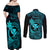 Hawaii Couples Matching Off Shoulder Maxi Dress and Long Sleeve Button Shirts Fish Hook Tattoo Mix Polynesian Plumeria Turquoise Version - Wonder Print Shop