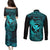 Hawaii Couples Matching Puletasi Dress and Long Sleeve Button Shirts Fish Hook Tattoo Mix Polynesian Plumeria Turquoise Version - Wonder Print Shop
