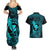 Hawaii Couples Matching Summer Maxi Dress and Hawaiian Shirt Fish Hook Tattoo Mix Polynesian Plumeria Turquoise Version - Wonder Print Shop