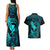 Hawaii Couples Matching Tank Maxi Dress and Hawaiian Shirt Fish Hook Tattoo Mix Polynesian Plumeria Turquoise Version - Wonder Print Shop