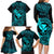 Hawaii Family Matching Long Sleeve Bodycon Dress and Hawaiian Shirt Fish Hook Tattoo Mix Polynesian Plumeria Turquoise Version - Wonder Print Shop