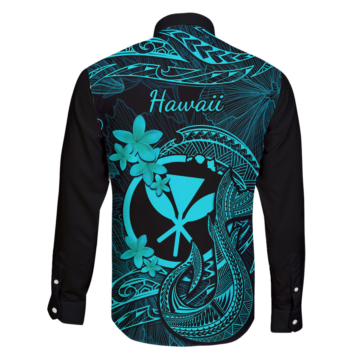 Hawaii Family Matching Mermaid Dress and Hawaiian Shirt Fish Hook Tattoo Mix Polynesian Plumeria Turquoise Version - Wonder Print Shop