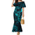 Hawaii Family Matching Mermaid Dress and Hawaiian Shirt Fish Hook Tattoo Mix Polynesian Plumeria Turquoise Version - Wonder Print Shop