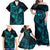 Hawaii Family Matching Off Shoulder Maxi Dress and Hawaiian Shirt Fish Hook Tattoo Mix Polynesian Plumeria Turquoise Version - Wonder Print Shop