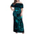Hawaii Family Matching Off Shoulder Maxi Dress and Hawaiian Shirt Fish Hook Tattoo Mix Polynesian Plumeria Turquoise Version - Wonder Print Shop