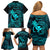 Hawaii Family Matching Off Shoulder Short Dress and Hawaiian Shirt Fish Hook Tattoo Mix Polynesian Plumeria Turquoise Version - Wonder Print Shop