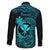 Hawaii Family Matching Puletasi Dress and Hawaiian Shirt Fish Hook Tattoo Mix Polynesian Plumeria Turquoise Version - Wonder Print Shop