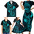 Hawaii Family Matching Short Sleeve Bodycon Dress and Hawaiian Shirt Fish Hook Tattoo Mix Polynesian Plumeria Turquoise Version - Wonder Print Shop
