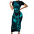 Hawaii Family Matching Short Sleeve Bodycon Dress and Hawaiian Shirt Fish Hook Tattoo Mix Polynesian Plumeria Turquoise Version - Wonder Print Shop