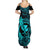 Hawaii Family Matching Summer Maxi Dress and Hawaiian Shirt Fish Hook Tattoo Mix Polynesian Plumeria Turquoise Version - Wonder Print Shop