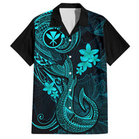 Hawaii Family Matching Summer Maxi Dress and Hawaiian Shirt Fish Hook Tattoo Mix Polynesian Plumeria Turquoise Version - Wonder Print Shop