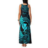 Hawaii Family Matching Tank Maxi Dress and Hawaiian Shirt Fish Hook Tattoo Mix Polynesian Plumeria Turquoise Version - Wonder Print Shop