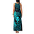 Hawaii Family Matching Tank Maxi Dress and Hawaiian Shirt Fish Hook Tattoo Mix Polynesian Plumeria Turquoise Version - Wonder Print Shop
