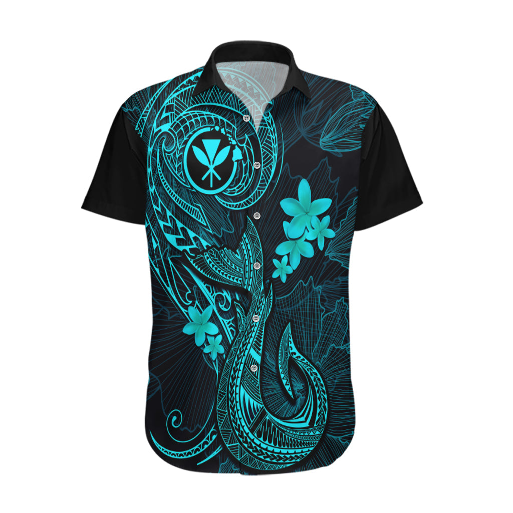Hawaii Hawaiian Shirt Fish Hook Tattoo Mix Polynesian Plumeria Turquoise Version - Wonder Print Shop