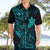 Hawaii Hawaiian Shirt Fish Hook Tattoo Mix Polynesian Plumeria Turquoise Version - Wonder Print Shop