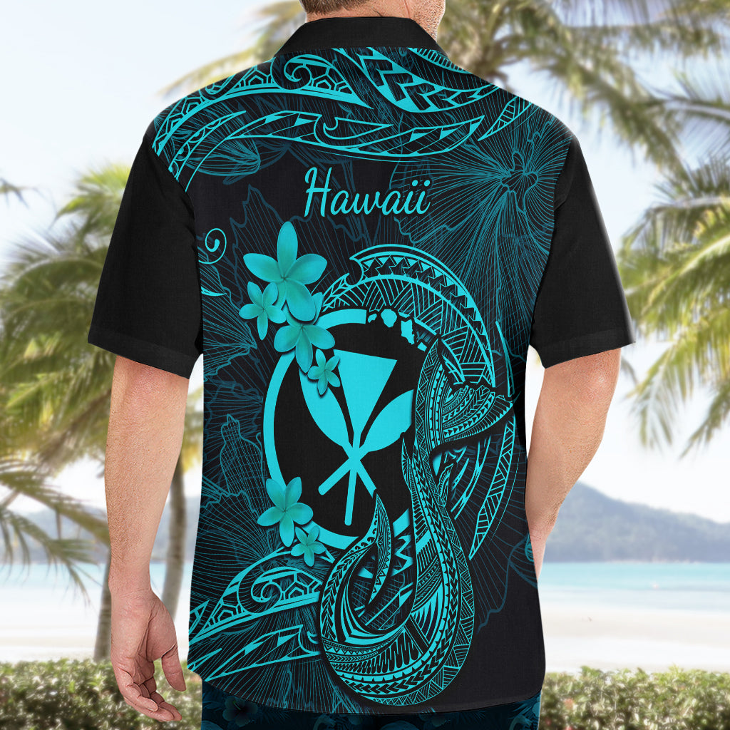Hawaii Hawaiian Shirt Fish Hook Tattoo Mix Polynesian Plumeria Turquoise Version - Wonder Print Shop