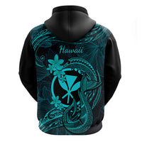 Hawaii Hoodie Fish Hook Tattoo Mix Polynesian Plumeria Turquoise Version - Wonder Print Shop