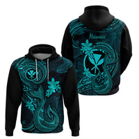 Hawaii Hoodie Fish Hook Tattoo Mix Polynesian Plumeria Turquoise Version - Wonder Print Shop