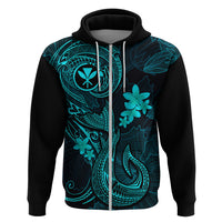 Hawaii Hoodie Fish Hook Tattoo Mix Polynesian Plumeria Turquoise Version - Wonder Print Shop