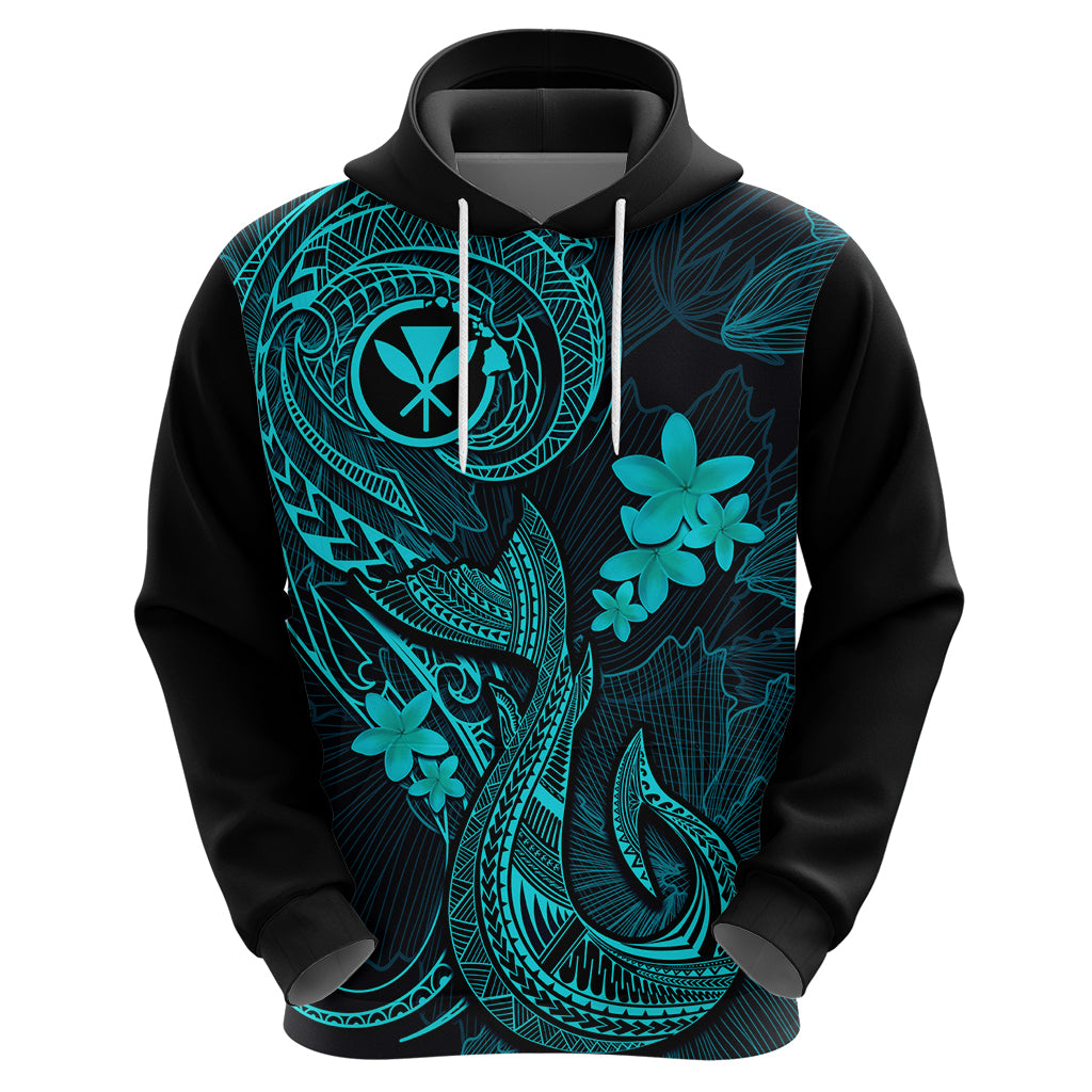 Hawaii Hoodie Fish Hook Tattoo Mix Polynesian Plumeria Turquoise Version - Wonder Print Shop