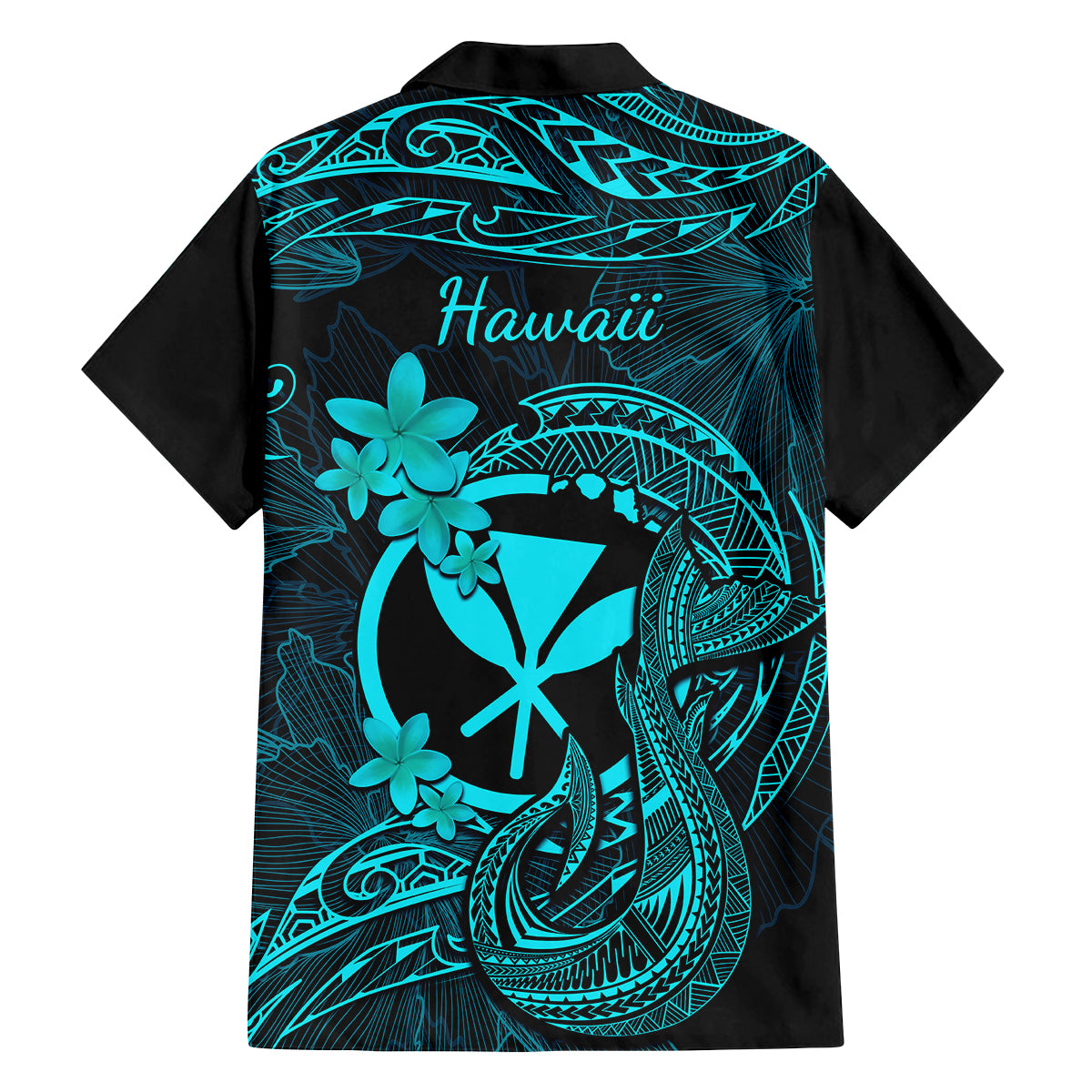 Hawaii Kid Hawaiian Shirt Fish Hook Tattoo Mix Polynesian Plumeria Turquoise Version - Wonder Print Shop